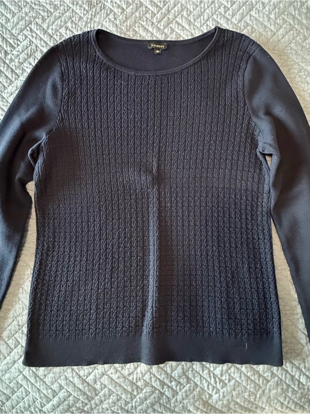 Talbots Navy Textured Crewneck Sweater L